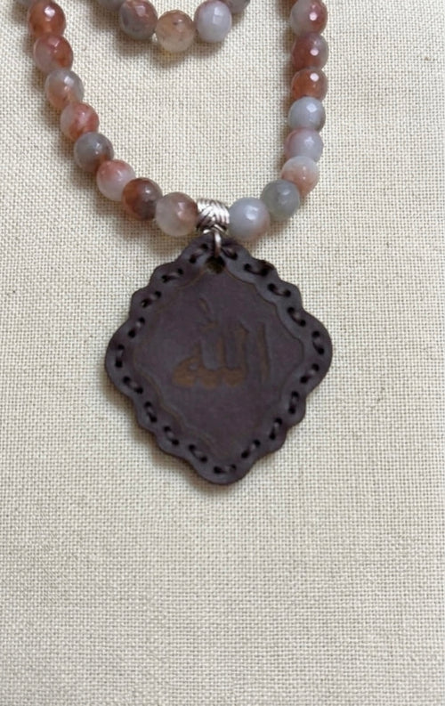 Agate and genuine leather prayerppbeads ( 99 )