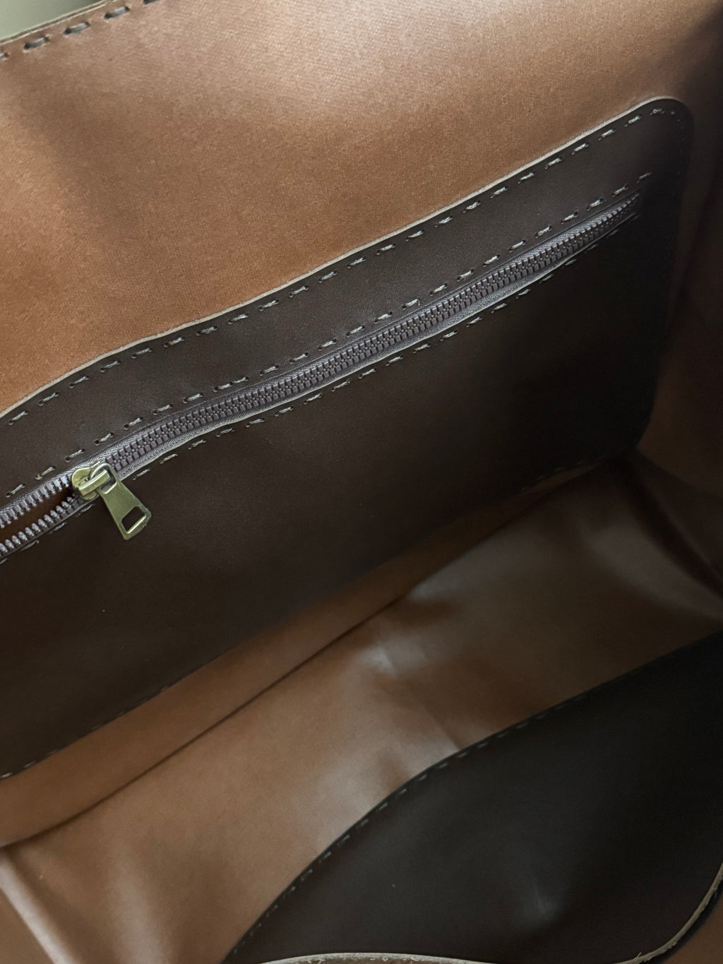 Handcrafted Dark Brown Leather Tote with Cowhide Detail