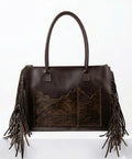 Handcrafted Dark Brown Leather Tote with Cowhide Detail